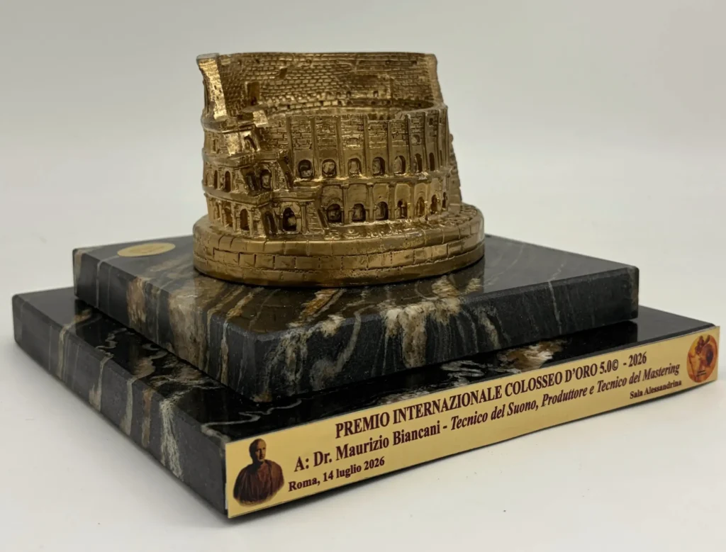 Premio Internazionale Colosseo d’Oro 2026 conferito a Maurizio Biancani per il contributo come tecnico del suono, produttore e tecnico del mastering